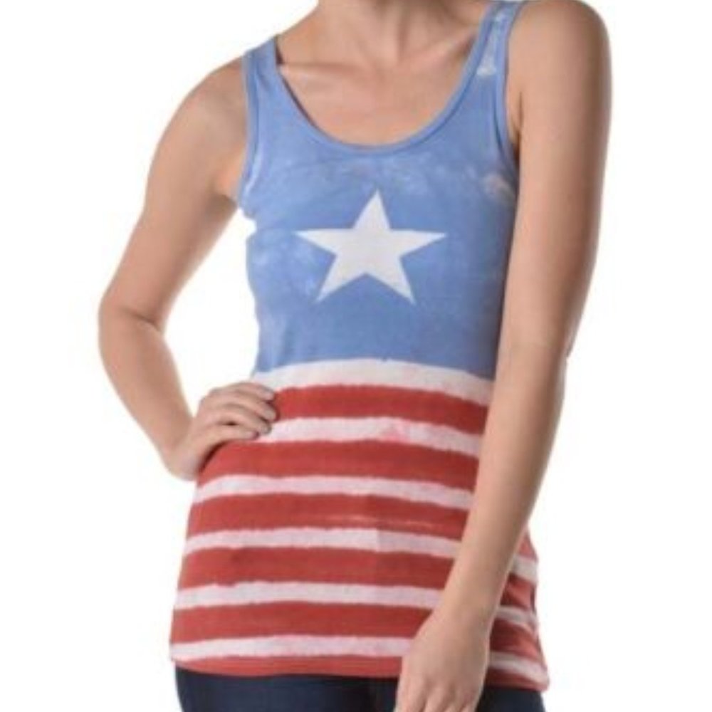 T Party Red White & Blue Star Print Tank Top SZ S